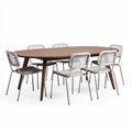Table ovale en bois avec 6 chaises en métal et tissu 240 x 120 x 75cm