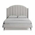 Lit double gris en tissu avec tête de lit rembourrée 200 x 160 x 120cm