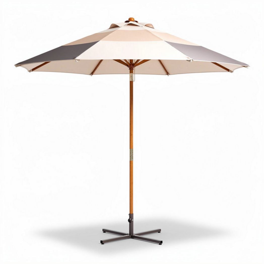 Parasol en bois de 270 x 270 x 250 cm pour terrasse avec toile beige et marron