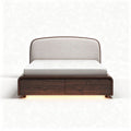Lit en bois avec tête de lit en tissu gris taille 200 x 160 x 120cm