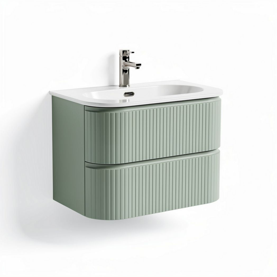 Meuble de salle de bain suspendu en mdf vert avec lavabo en céramique 90 x 45 x 50cm
