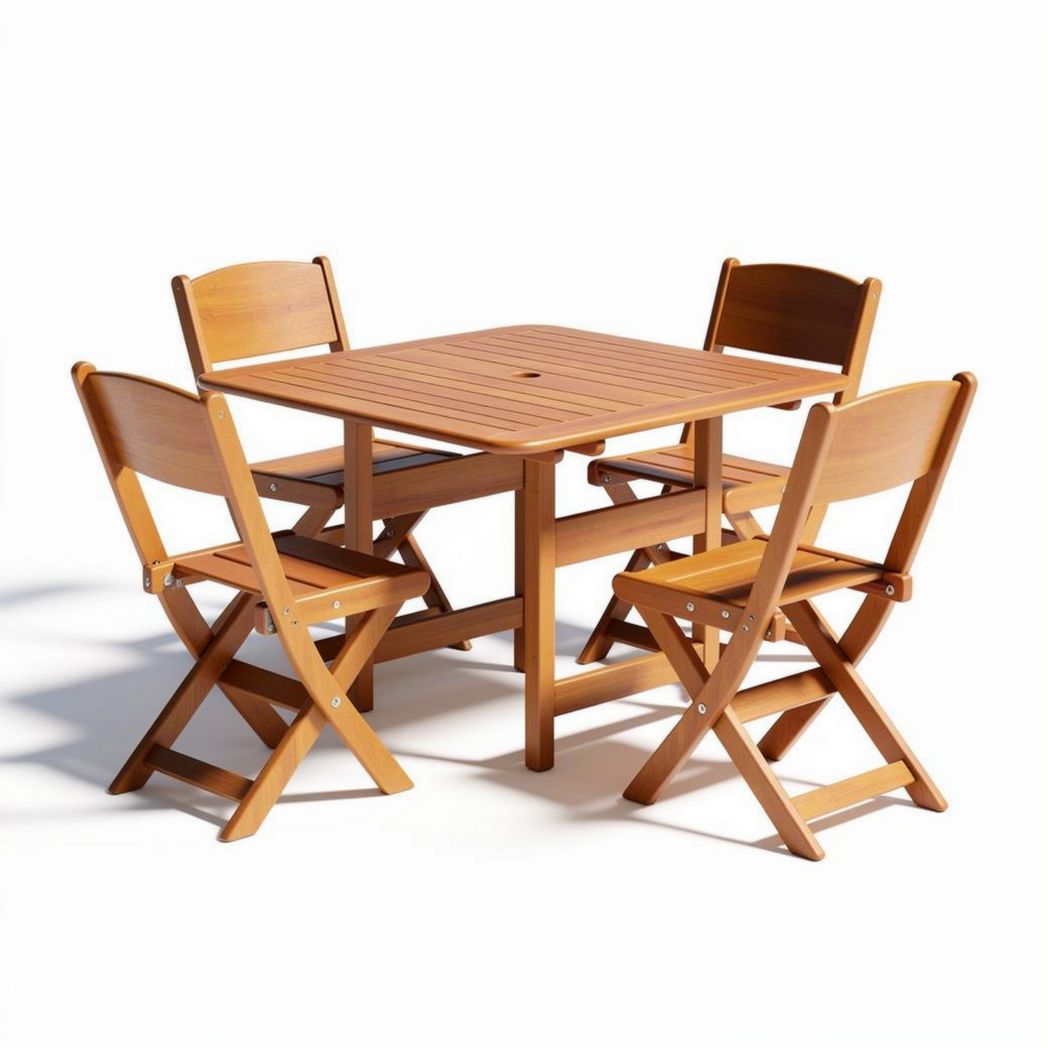 Table carrée en bois avec quatre chaises rabattables 80 x 80 x 75cm