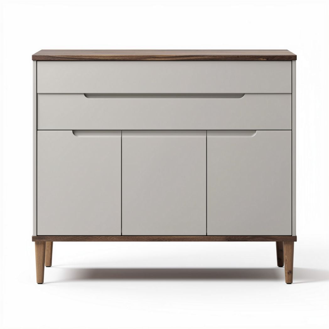 Buffet en bois gris avec tiroirs et portes 100 x 45 x 80cm