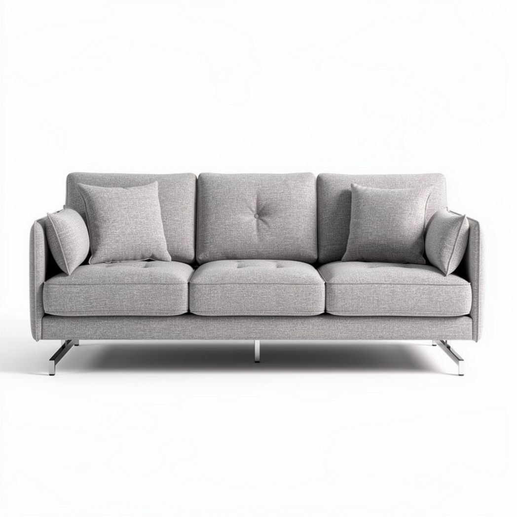 Canapé gris en tissu avec coussins intégrés dimensions 180 x 85 x 85cm